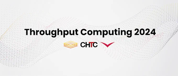 White background, black text "Throughput Computing 2024." OSG Consortium, Center for High Throughput Computing and HTCondor Software Suite logos. 