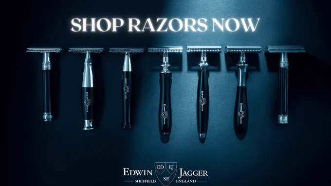 lineup of black handled traditional safety razors