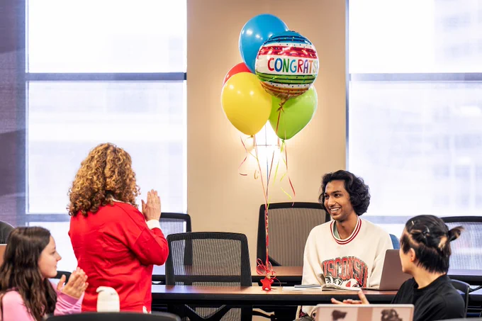 Chancellor Mnookin surprises undergraduate Pranav Krishnan with the news that he has won a prestigious Truman Scholarship.