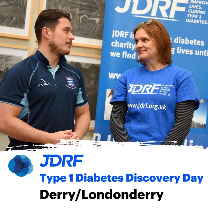 A man and a woman talking to each other. The text reads - JDRF, type 1 diabetes discovery day, Derry/Londonderry.