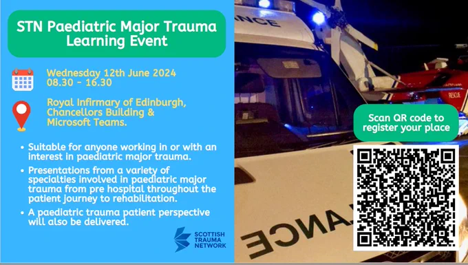 Event flyer including date, location and QR code