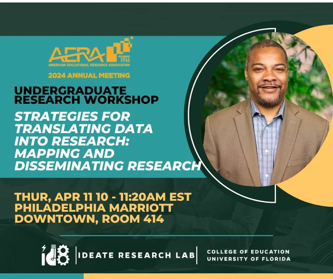 Flyer announcing #AERA24 session. Session will be Thurs, April 11th at 1am in Philadelphia Marriott Downtown, Room 414