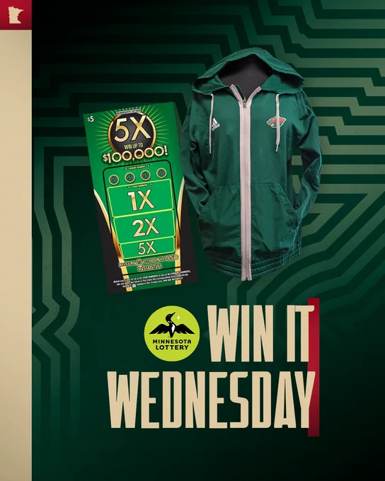 Win It Wednesday image with a green Minnesota Wild zip-up.