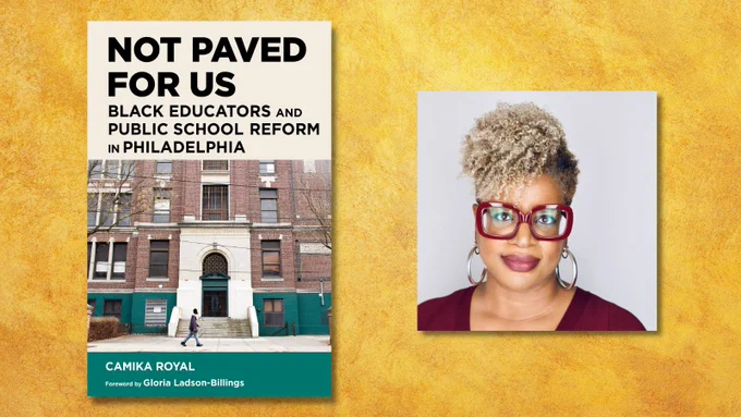 Image displaying the book cover of "Not Paved for Us" and a photo of HEP author Camika Royal
