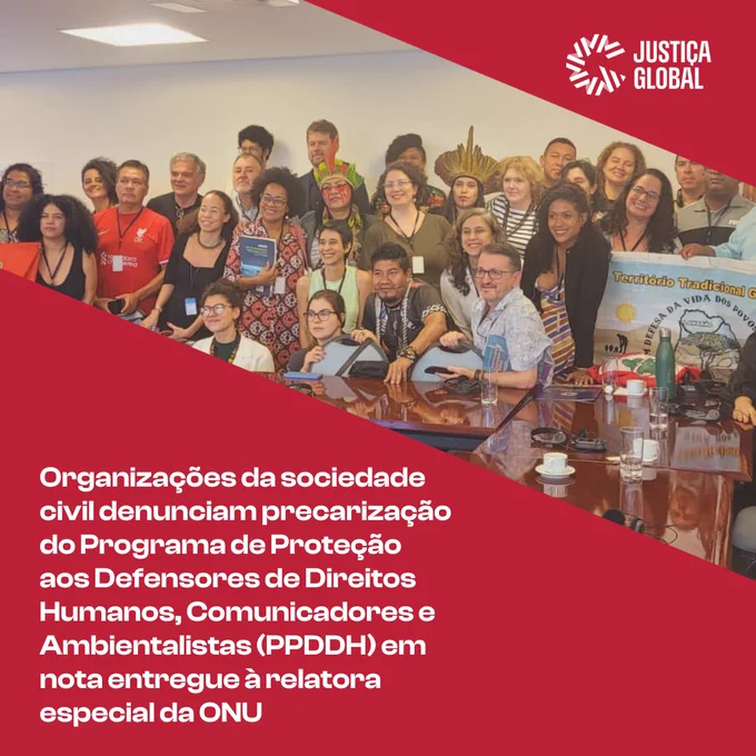 Organizações da sociedade civil denunciam precarização do Programa de Proteção aos Defensores de Direitos Humanos, Comunicadores e Ambientalistas (PPDDH) em nota entregue à relatora especial da ONU

Na foto temos várias pessoas defensoras posando para a foto.