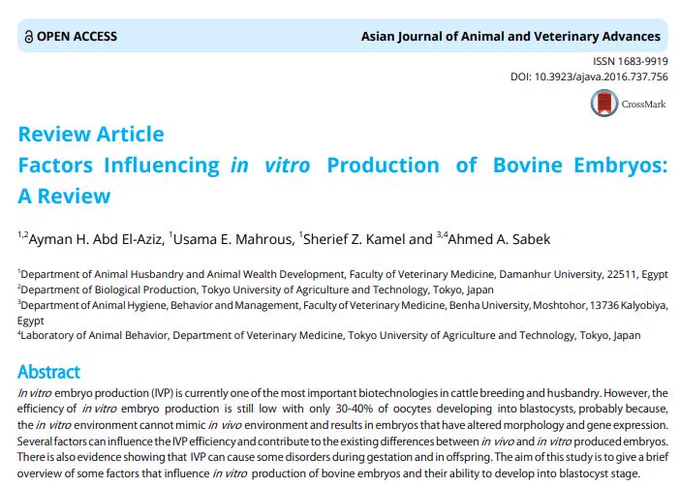 Factors Influencing in vitro Production of Bovine Embryos Review Article