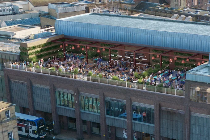 A closer look CGI of how the Rooftop terrace might look on Blackett Street.
