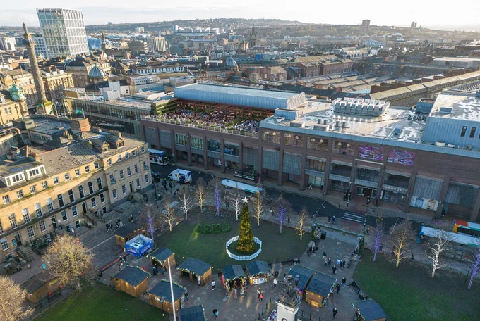 CGI city view of Old Eldon Square and how the new rooftop terrace might look on Blackett Street.