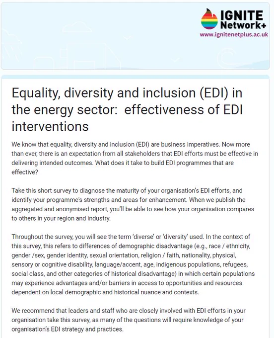 Snip of the front page of the EDI Organisational Survey