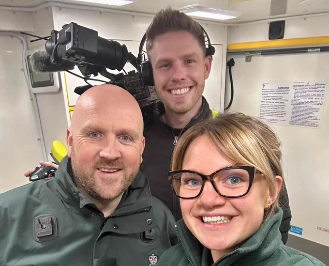 Scott and Rachel from Aberdeen in ambulance with Firecrest camera man Adam Webster