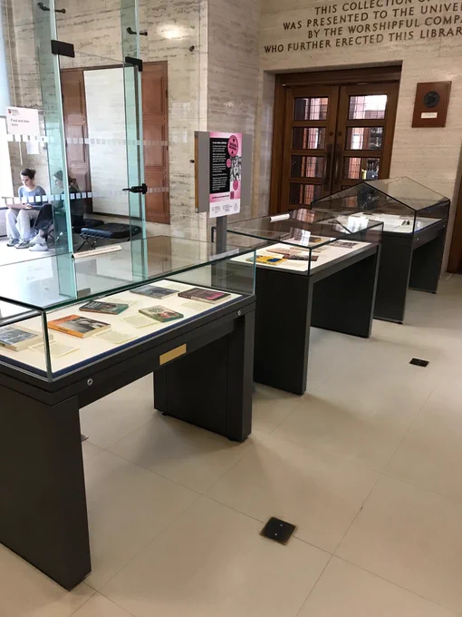 Display cases for Seized Books! LGBTQ  books and censorship in 1980s Britain at Senate House Library until the end of April