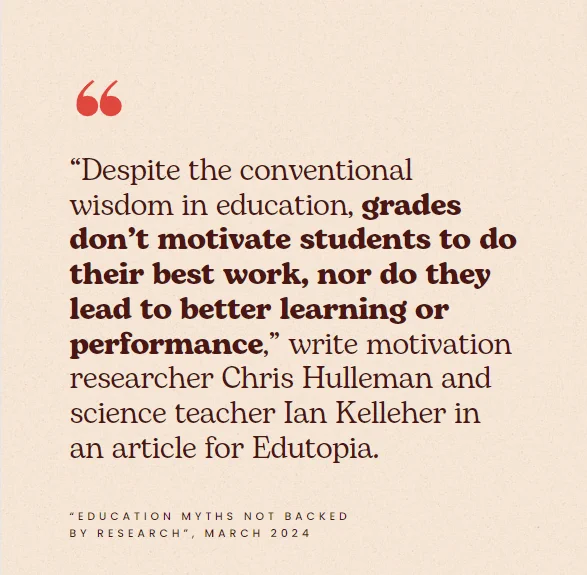 quote from the article about grades not motivating students to do their best work
