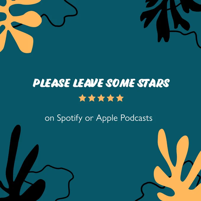 Flyer to leave a review on podcast platforms that says: "Please leave some stars on Spotify or Apple Podcasts"