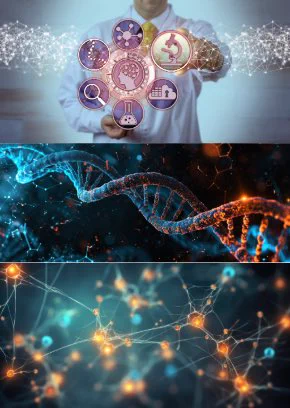An image of biomedical informatics, a DNA helix and a network of neurons