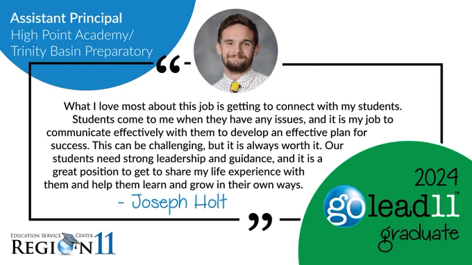 Joseph Holt — Assistant Principal • High Point Academy/Trinity Basin Preparatory. "What I love most about this job is getting to connect with my students. Students come to me when they have any issues, and it is my job to communicate effectively with them to develop an effective plan for success. This can be challenging, but it is always worth it. Our students need strong leadership and guidance, and it is a great position to get to share my life experience."