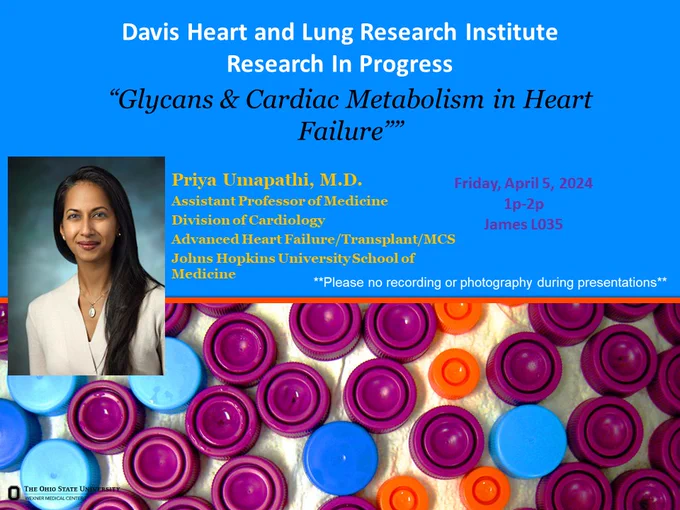 Research in Progress with Priya Umapathi, MD on Friday, April 5 at 1pm in L035 James