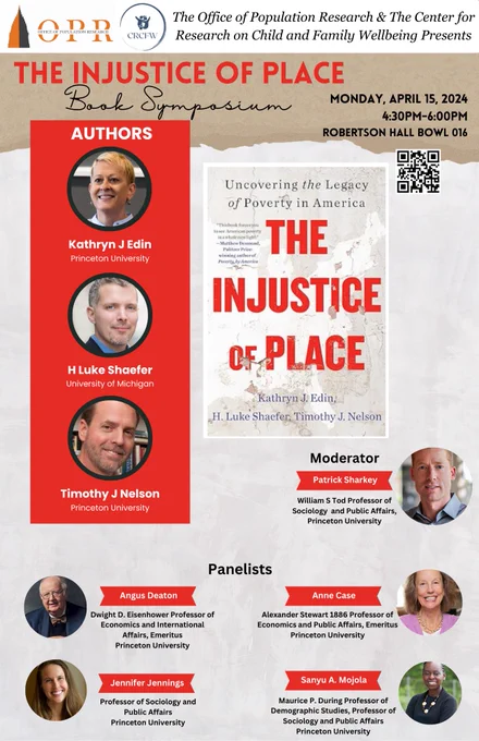 Flier for the Injustice of Place Book Symposium to be held April 15 4:30-6pm Eastern Time.
