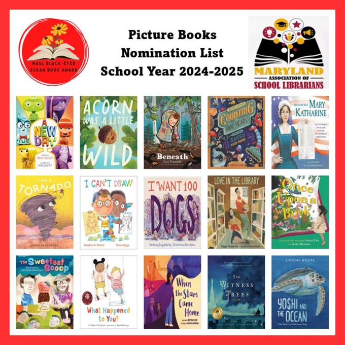 Image reflects the MASL 2024-2025 picture book nominees.  