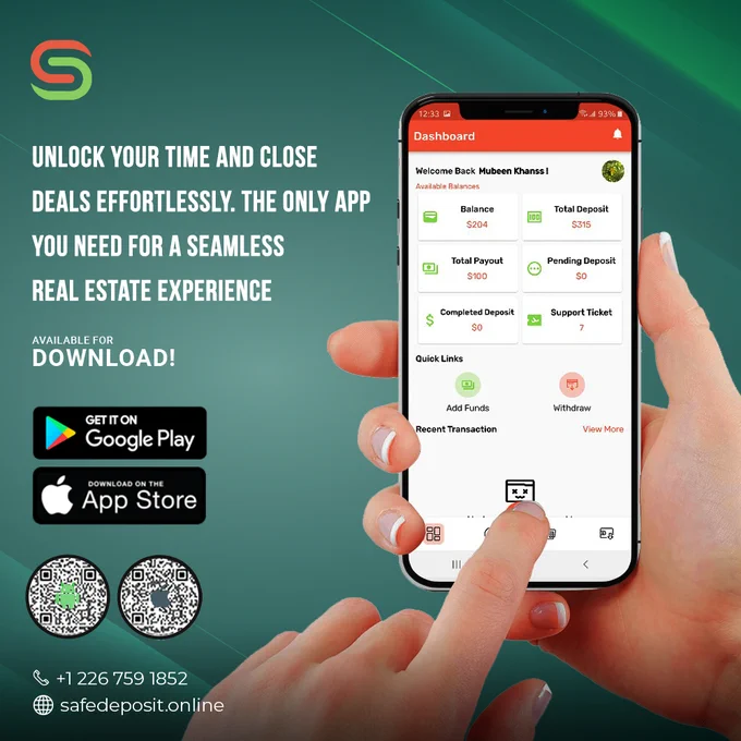 Unlock your time and close deals effortlessly. The only app you need for a seamless real estate experience.
For More Information Visit:
safedeposit.online