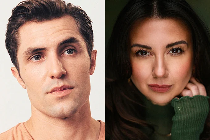 A photo showing headshots of two performers against non-descript backgrounds 