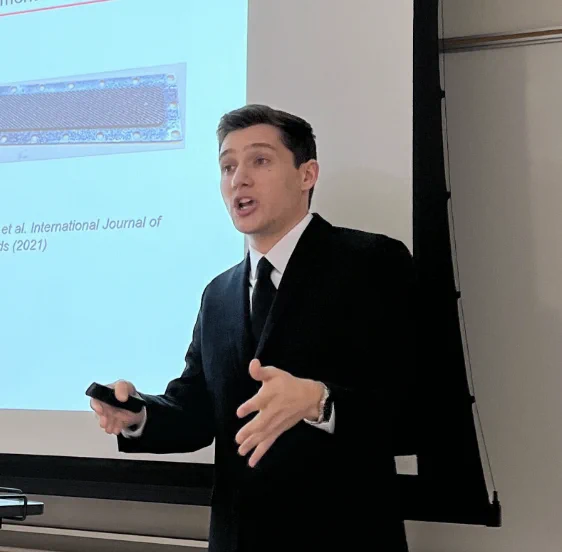 Evan Noce presenting during his MS thesis defense