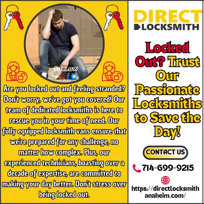 👇 | Contact us at:
☎ | 714-699-9215
🌐 | Visit https://directlocksmithanaheim.com