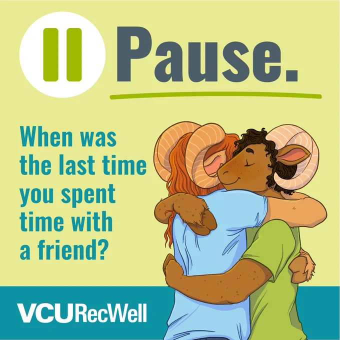 Two Rams hugging. Caption: When was the last time you spent time with a friend?