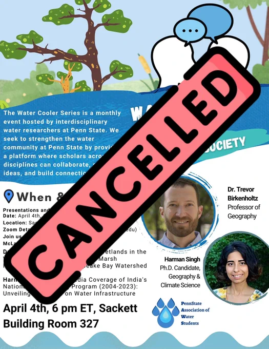 The PAWS water cooler for tomorrow April 4th is canceled. 