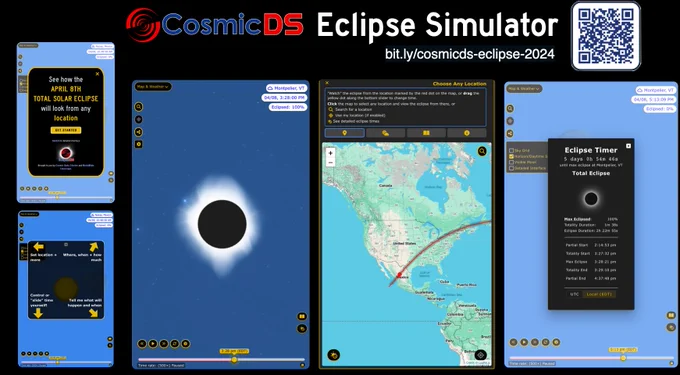 Screenshots from the new Eclipse Simulation app from the Cosmic Data Stories Team