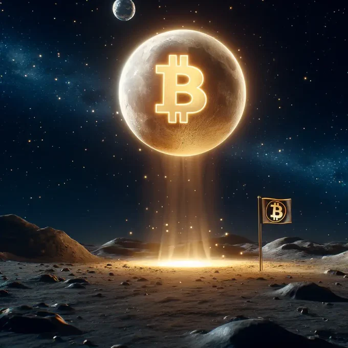 AI-generated image that highlights the Bitcoin on the moon.