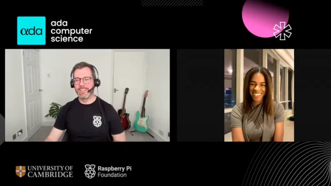 A webinar screenshot featuring two smiling participants.