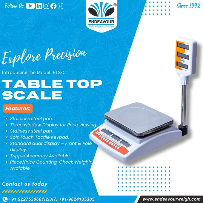 Explore Precision: Introducing the ETS-C Tabletop Scale!

Unlock accuracy in your measurements with our cutting-edge ETS-C tabletop scale model. Engineered for efficiency and reliability, this scale is your go-to solution for precise weighing needs. Step into a new realm of precision with our tabletop scale technology.

Contact us today for more details on the ETS-C tabletop scale model!
📞  91-98-2413 5305 | ✉️ info@endeavourweigh.com | 🌐 www.endeavourweigh.com/table-top-scale/

Stay connected for the latest updates:
LinkedIn: https://bit.ly/49cbtEj
YouTube channel: https://bit.ly/40eAQRU
Share your thoughts: https://g.page/r/CTUImbWhi4rVEBM/review

Experience precision like never before with the ETS-C tabletop scale!

#TabletopScale #PrecisionWeighing #Efficiency #Reliability #WeighingTechnology

#Endeavour #EndeavourWeigh #EndeavourInstruments #WeighWithEndeavour #ElevateWithEndeavour #EIPLOfficial
