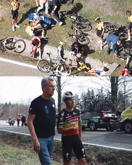 Jonas Vingegaard, Primoz Roglic and Remco Evenepoel all involved in bad crash at Itzulia Basque Country.