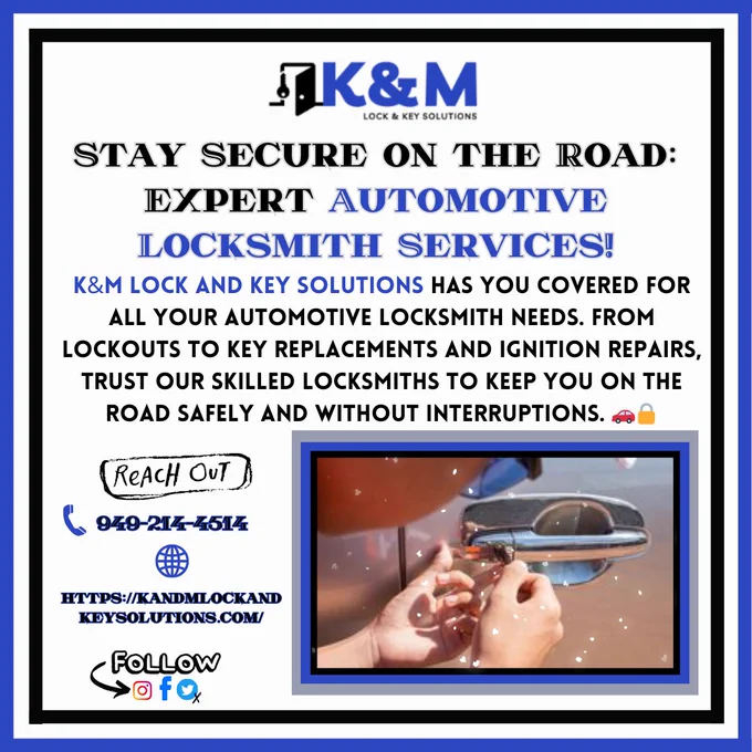 👇 | Contact us at:
☎ | 949-214-4514
🌐 | Visit https://kandmlockandkeysolutions.com/