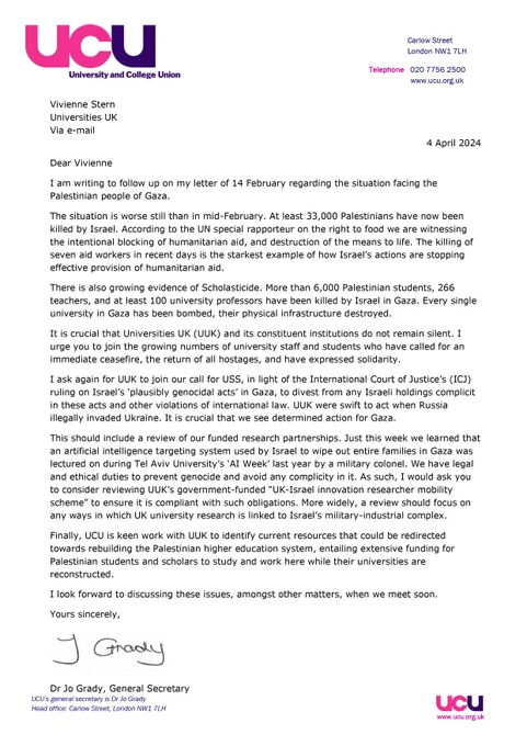 Letter from Jo Grady to Vivienne Stern 