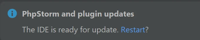 Screenshot indiquant la possibilité de mettre à jour PHPStorm et les plug-ins.