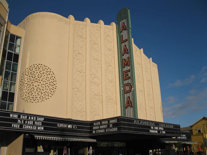the front facade of the historic alameda theater