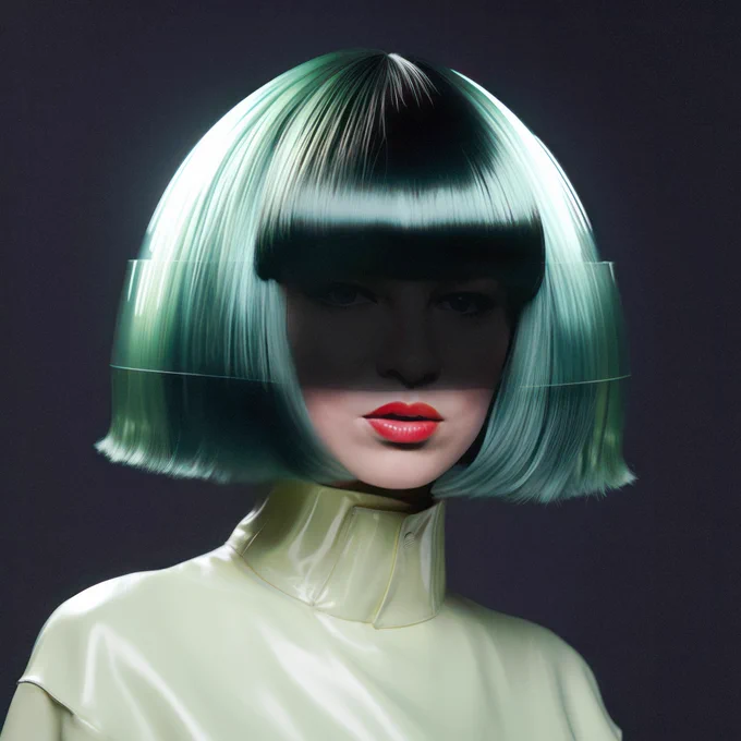 Sia in a blue-green wig