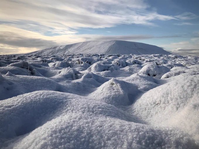 Snowy scene of Pendle Hill from Twiston Moor