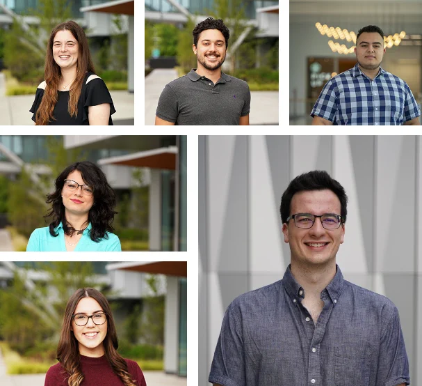 Photo collage with students David Frey, Phillip Hernandez, Nicholas Pancheri, Iman von Briesen and  DeShea Chasko, as well as former student Malley Gautreaux