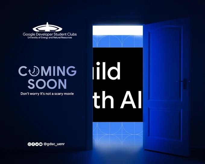 “𝙎𝙞𝙡𝙚𝙣𝙘𝙚, 𝙙𝙚𝙫𝙤𝙞𝙙 𝙤𝙛 𝙙𝙞𝙨𝙩𝙧𝙖𝙘𝙩𝙞𝙤𝙣𝙨. 𝙒𝙝𝙖𝙩 𝙬𝙖𝙨 𝙩𝙝𝙖𝙩? 𝘼 𝙗𝙚𝙖𝙢 𝙤𝙛 𝙡𝙞𝙜𝙝𝙩, 𝙖𝙣𝙙 𝙩𝙝𝙚 𝙨𝙞𝙡𝙝𝙤𝙪𝙚𝙩𝙩𝙚 𝙤𝙛 𝙨𝙤𝙢𝙚𝙩𝙝𝙞𝙣𝙜, 𝙥𝙚𝙧𝙝𝙖𝙥𝙨 𝙩𝙝𝙖𝙩 𝙘𝙤𝙪𝙡𝙙 𝙗𝙚 𝙩𝙝𝙚 𝙠𝙚𝙮”

******* AI?🤖🧠
🧐-🫣-🤔

Amidst the vibrant chatter that envelops our days, a moment of introspection beckons. Embrace the silence, sharpen your senses, and witness the unveiling of an enigmatic event by GDSC UENR.

🎚With a mere flick of a switch, the noise fades away, revealing a beam of light that illuminates the silhouette of something extraordinary – a tantalizing glimpse into what could be the key to an unforgettable experience.

Stay tuned for further details as the anticipation builds.🌚

🔗𝗖𝗼𝗻𝗻𝗲𝗰𝘁 𝘄𝗶𝘁𝗵 𝘂𝘀:
IG- https://www.instagram.com/gdsc_uenr/
X- https://twitter.com/Gdsc_uenr
FB- https://bit.ly/fb-gdsc_uenr

❤💙💚💛
~Google Developer Student Clubs-UENR