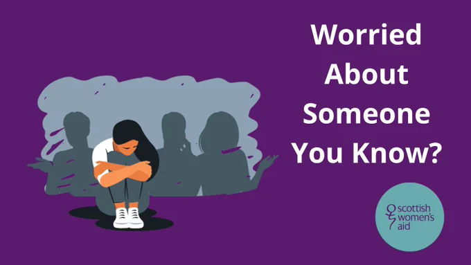 Graphic of a woman sitting with her head bowed. The text reads: Worried about someone you know?