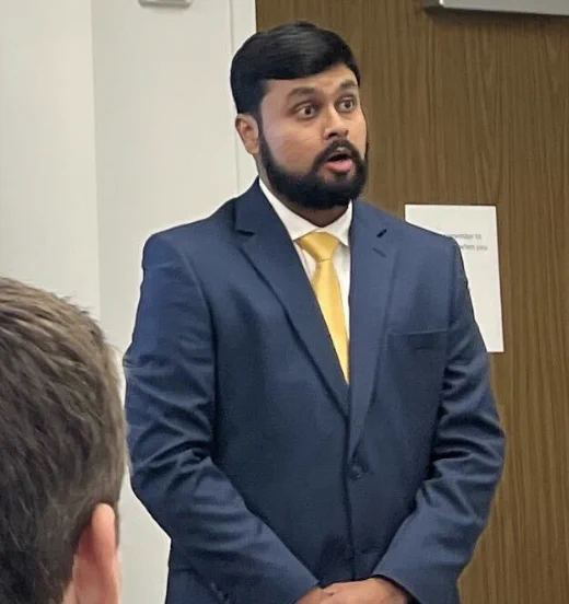 Irfan delivering his MS defense presentation