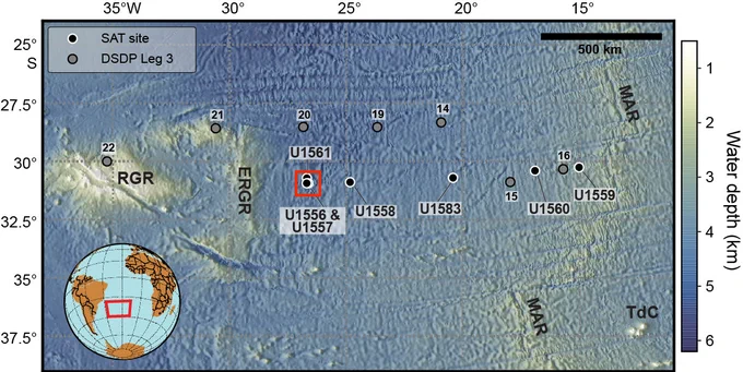 Expedition 390/393 drill site locations.