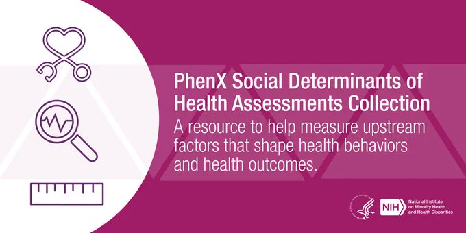 PhenX Social Determinants of Health Assessments Collection.
Logo: U.S. Department of Health and Human Services. National Institute on Minority Health and Health Disparities