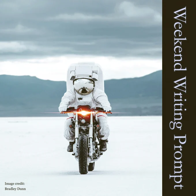 An astronaut driving a motorcycle in Bonneville Salt Flats, Utah, USA.

Image credit: Bradley Dunn (https://unsplash.com/@bradleycdunn) 