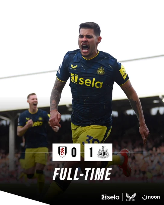 Full-time: Fulham 0 Newcastle United 1. 