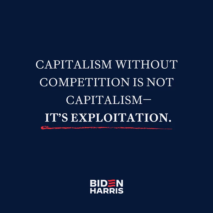 A dark blue graphic that reads:

Capitalism without competition is not capitalism—it's exploitation.