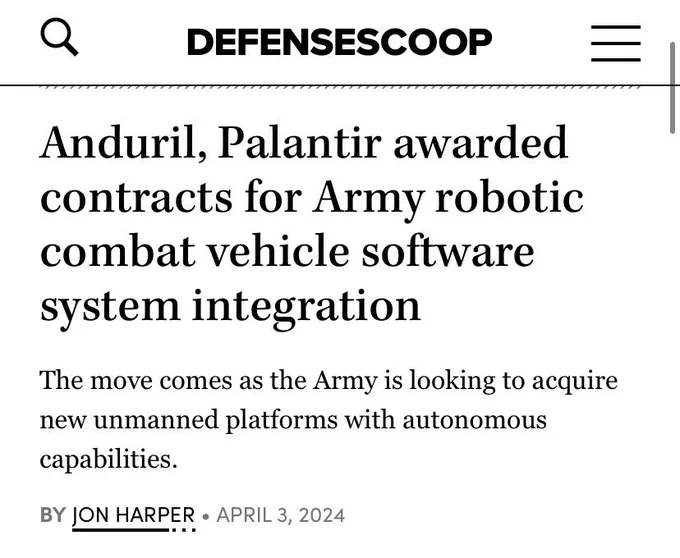 Defense Scoop: Anduril, Palantir awarded contracts for Army robotic combat vehicle software system integration

The move comes as the Army is looking to acquire new unmanned platforms with autonomous capabilities.
BY
JON HARPER
APRIL 3, 2024