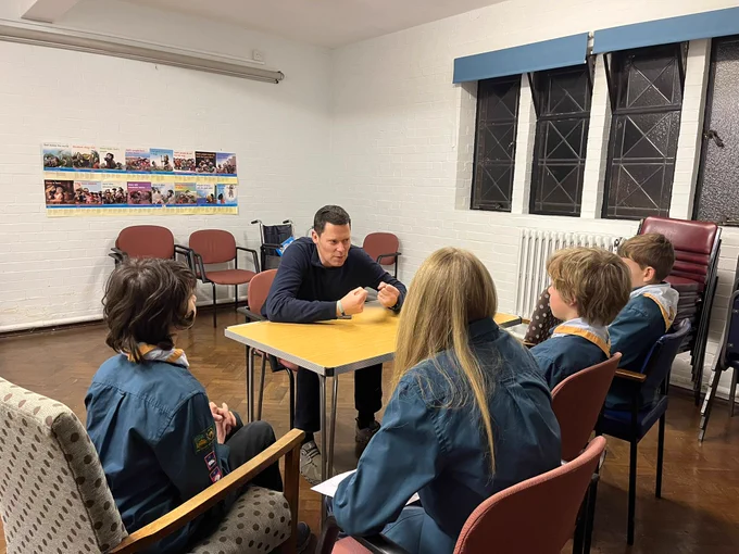 Justice Secretary Alex Chalk visiting 1st Cheltenham Scouts group. 